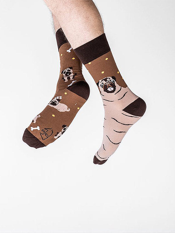 Spalvotos Kojines unisex medvilninės kojinės "Pug Life Brown - Sand"