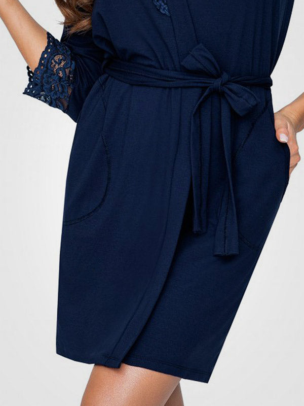 Donna viskozinis chalatas su nėriniais "Miriam Dark Blue"