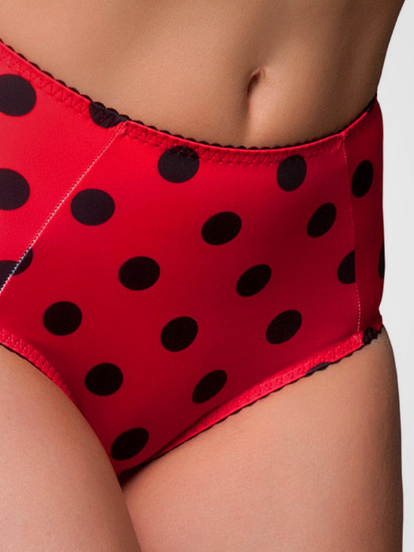 Nylon Dreams aukšto juosmens retro kelnaitės "Dotty Betty Red - Black Dots"