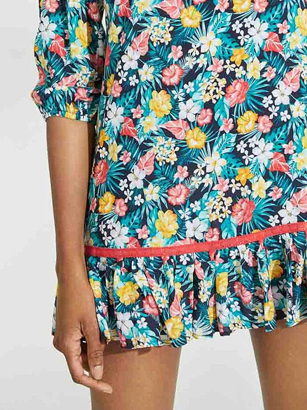 Ysabel Mora vasarinė viskozinė suknelė "Sintia Navy - Multicolor Flower Print"