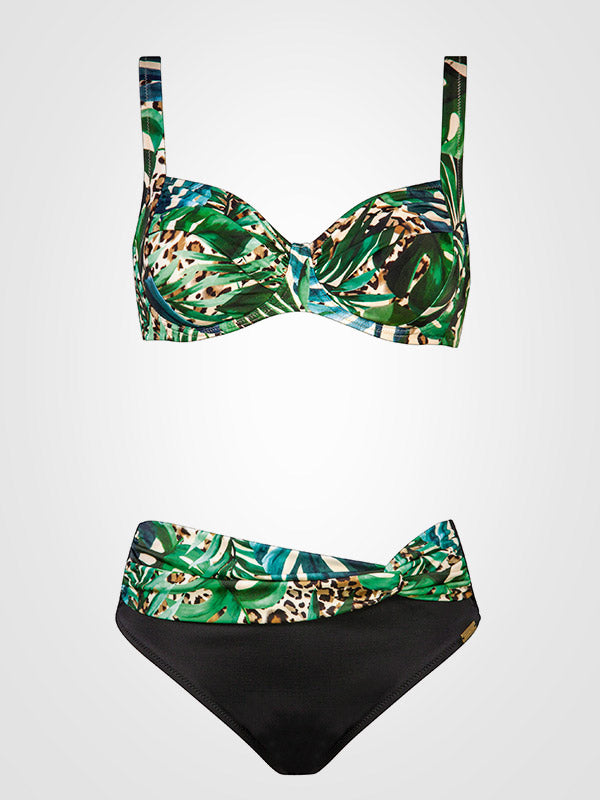 Charmline bikini maudymosi kostiumėlis su lankeliais "Green Tiger Green - Beige - Black"
