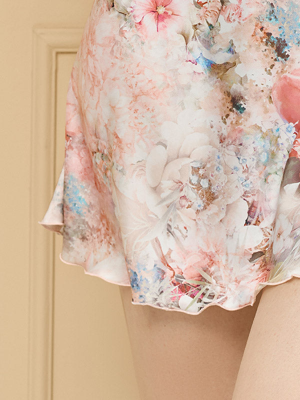 Lega atlasiniai naktiniai "Agnese Light Pink Flower Print"