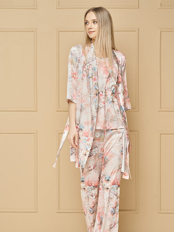 Lega atlasinis chalatas "Diana Light Pink Flower Print"