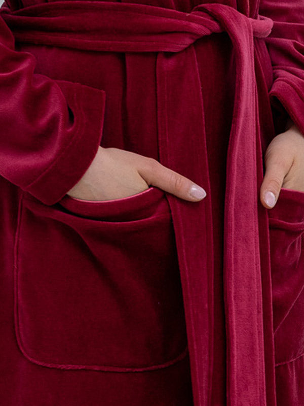 Belmanetti ilgas medvilninis chalatas "Maria Velour Burgundy"