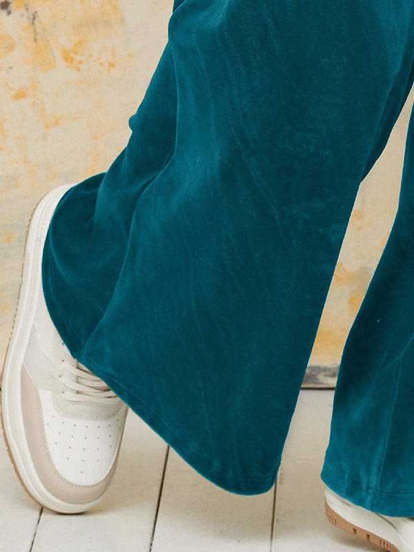 Lega plačios medvilninės kelnės "Lynette Dark Teal Velour"