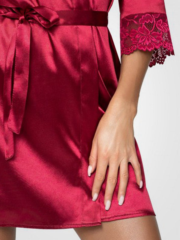 Donna atlasinis chalatas su nėriniais "Colette Burgundy"
