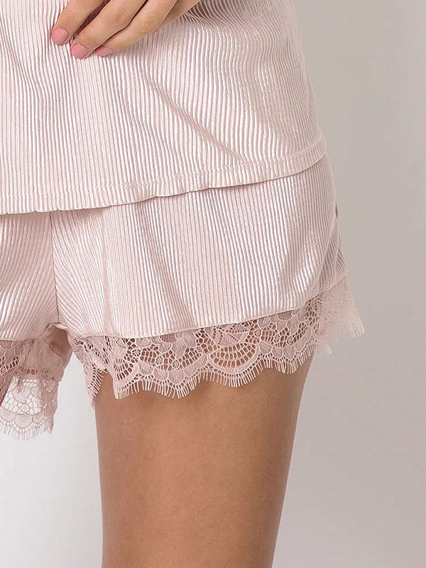 Aruelle tekstūrinė trumpa pižama su nėriniais "Audrey Short Light Pink"