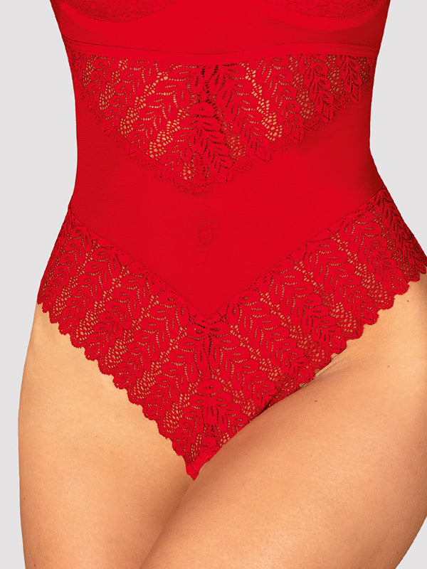 Obsessive nėriniuotas atviras triko "Ingridia Red"