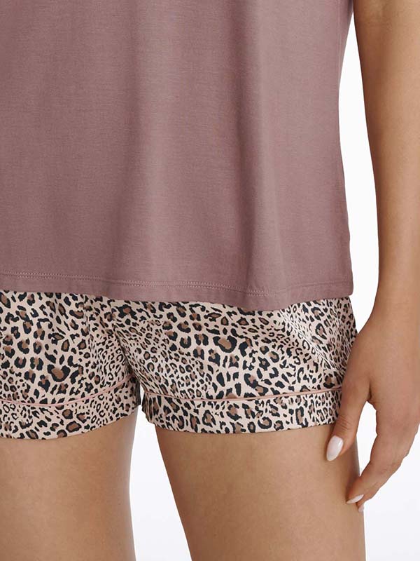 Esotiq trumpa viskozinė pižama "Magazine Dusty Violet - Cream - Black"