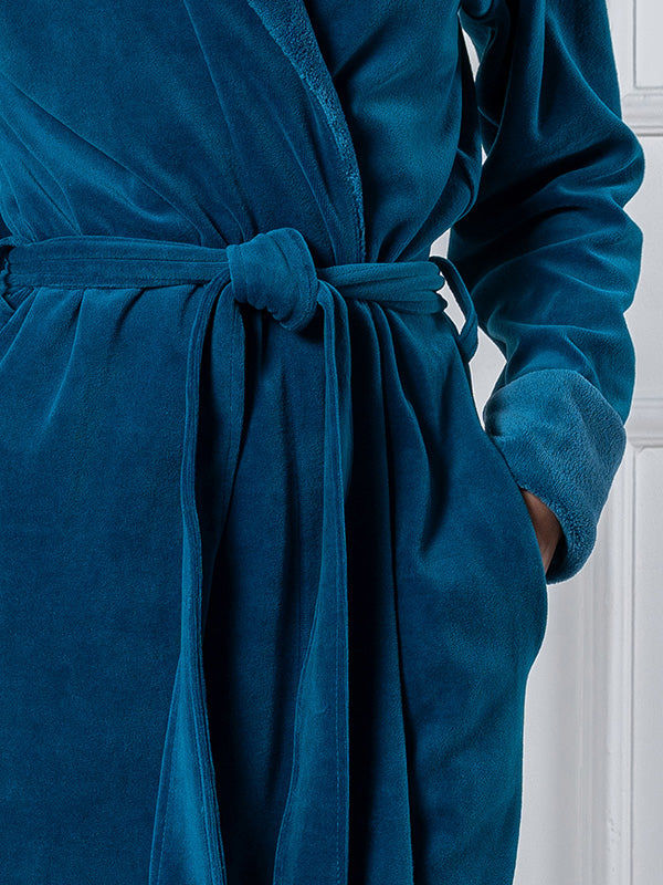Belmanetti ilgas medvilninis chalatas "Nicky Turquoise Velour"