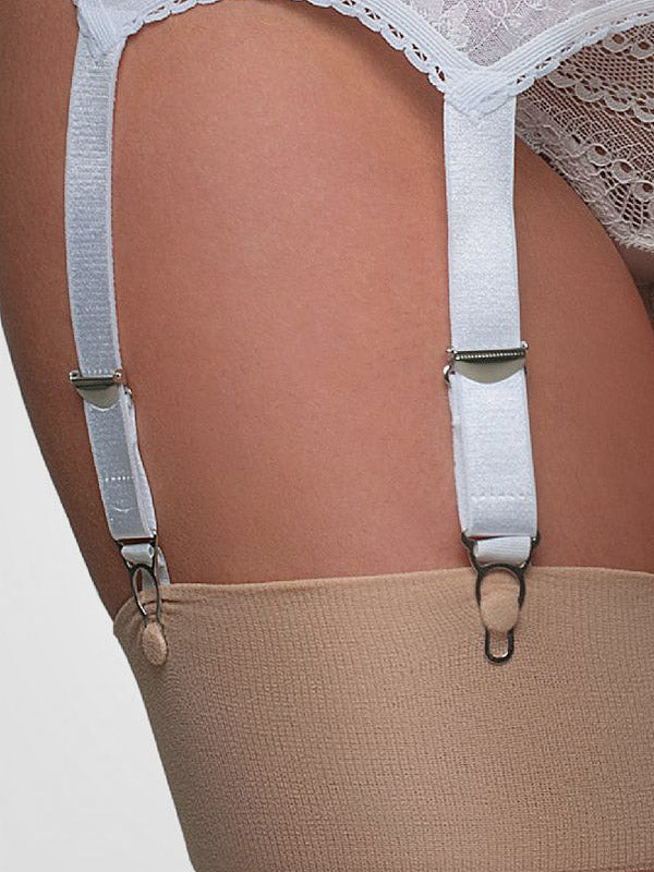 Nylon Dreams 6 dirželių klasikinis prisegamų kojinių diržas "Lace Front White"