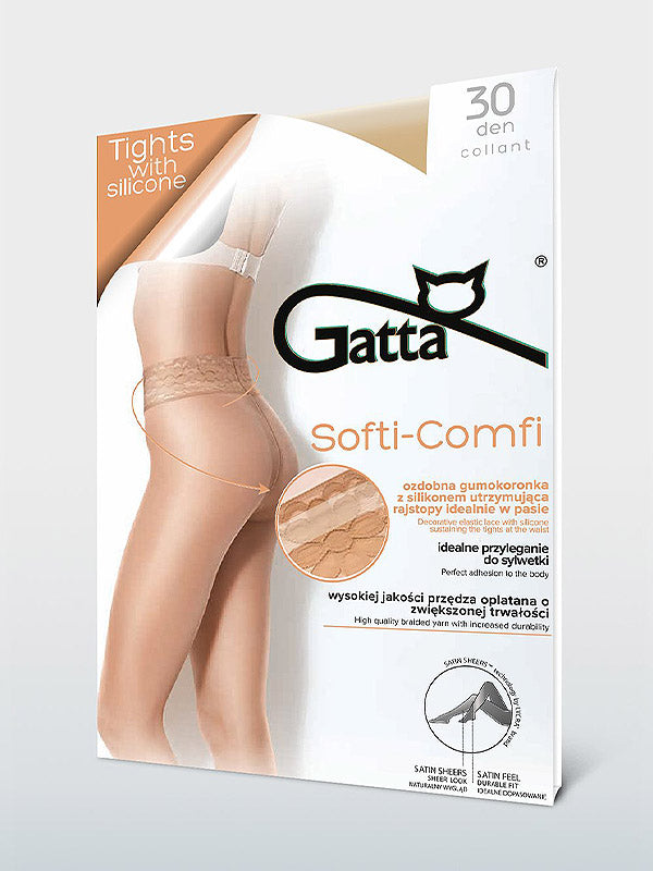Gatta pėdkelnės su nėriniuotu silikoniniu juosmeniu "Softi Comfi 30 Den Golden"