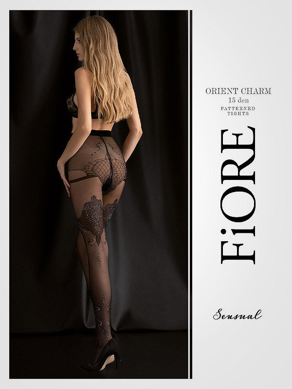 Fiore raštuotos pėdkelnės "Orient Charm 15 Den Black - Silver"