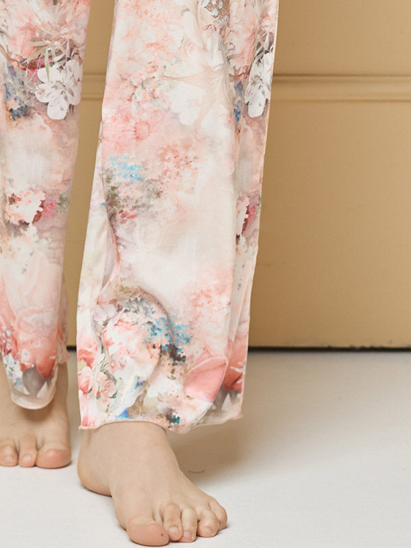 Lega atlasinė pižama su ilgomis kelnėmis "Madona Light Pink Flower Print"