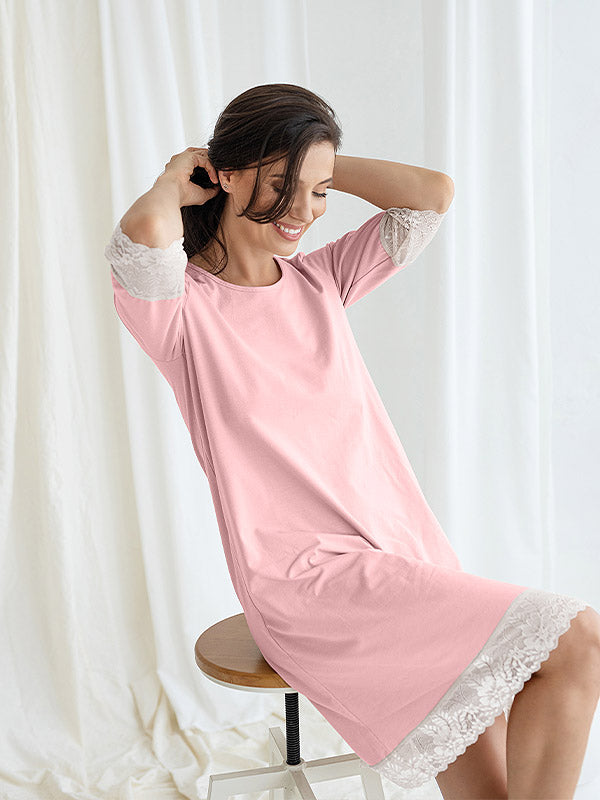 Lega medvilniniai naktiniai "Gordana Pink - White"