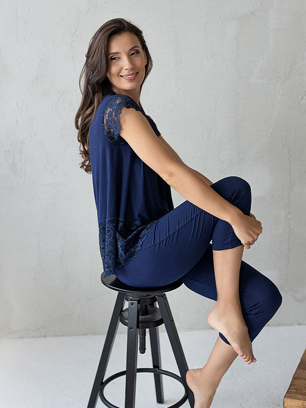 Lega viskozinė pižama su nėriniais "Jovana Dark Blue"