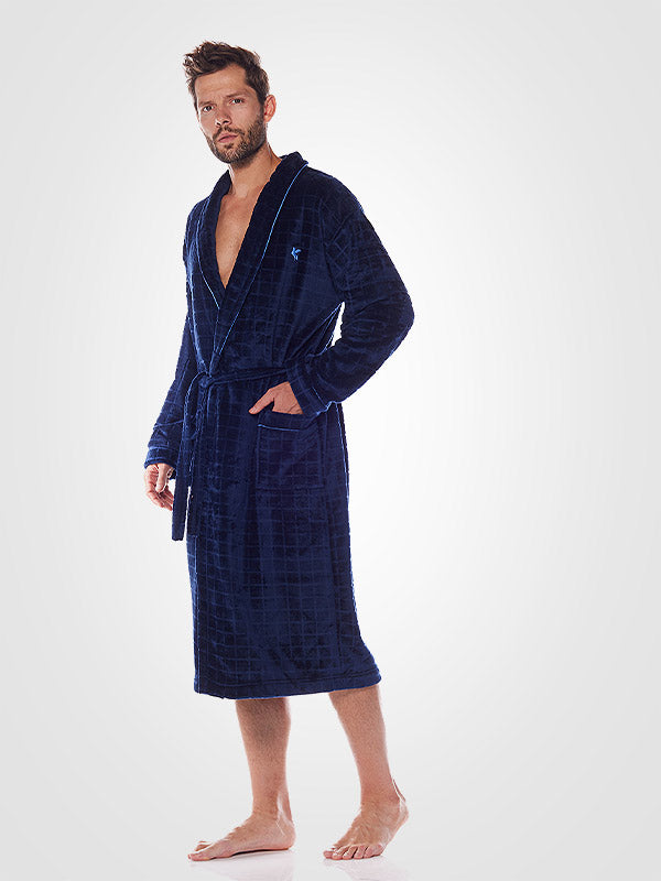 L&L vyriškas chalatas "Dante Dark Blue Velour"
