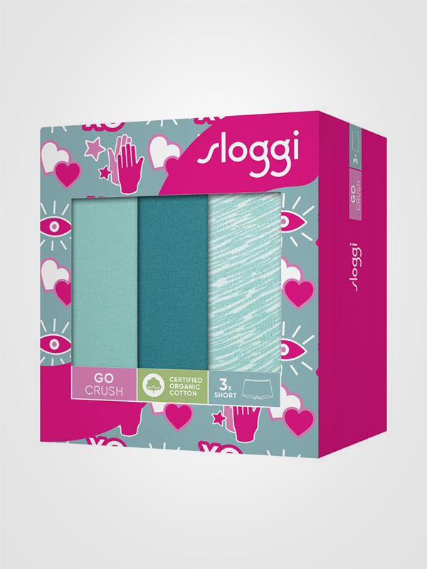 Sloggi 3 medvilninių kelnaičių šortukų komplektas "Go Crush Mint - Turquoise - White"