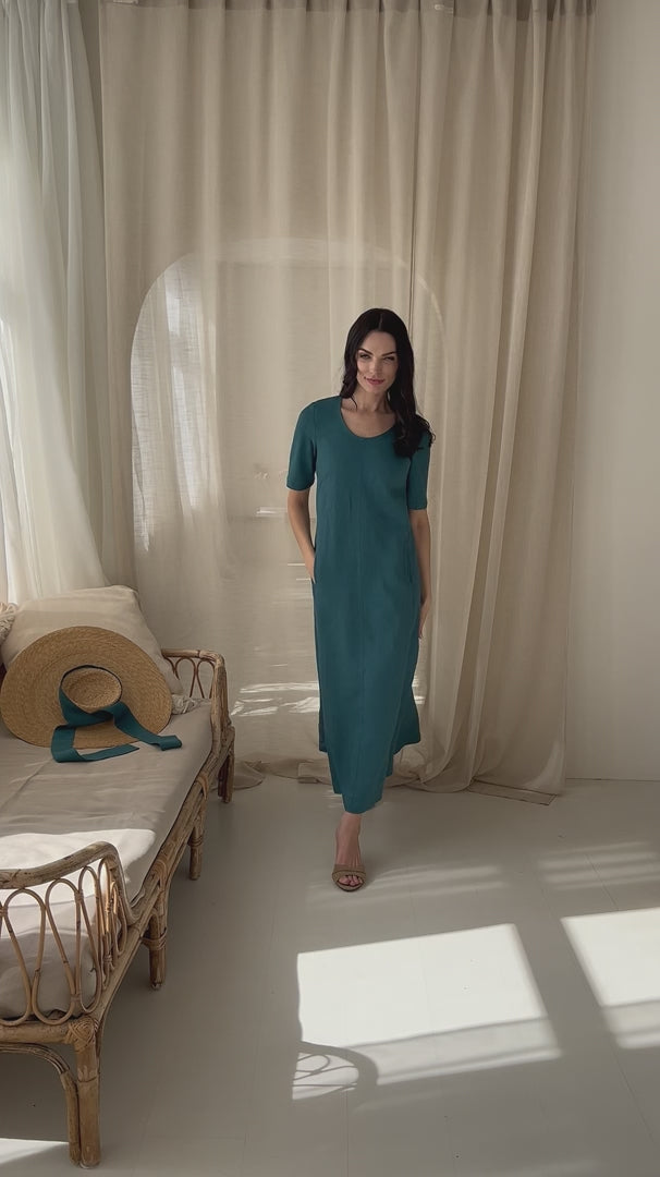 Load video: lininė A silueto suknelė