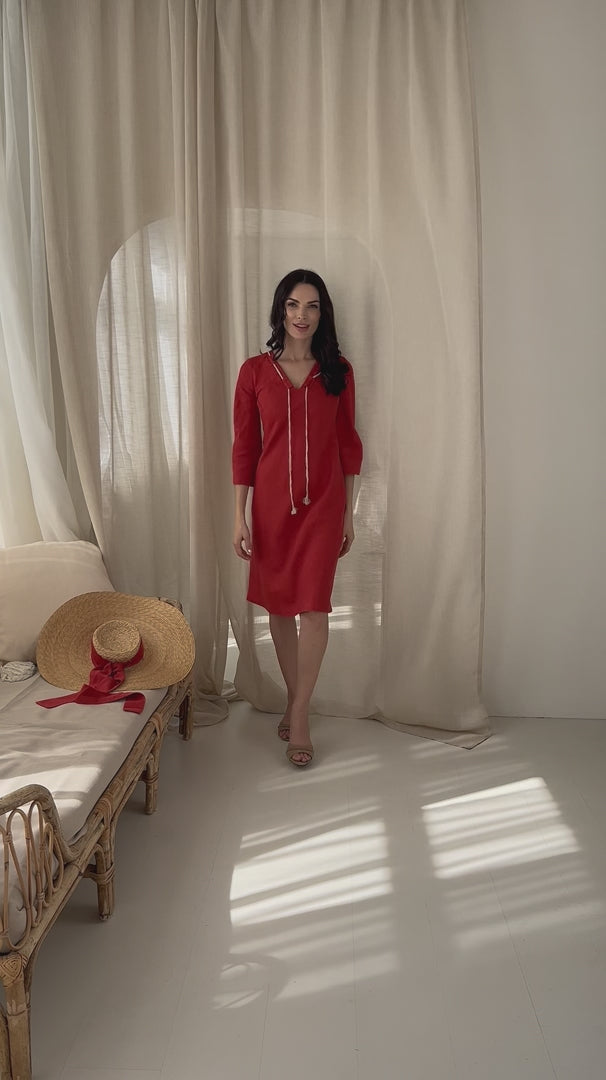Load video: lininė suknelė su V formos iškirpte
